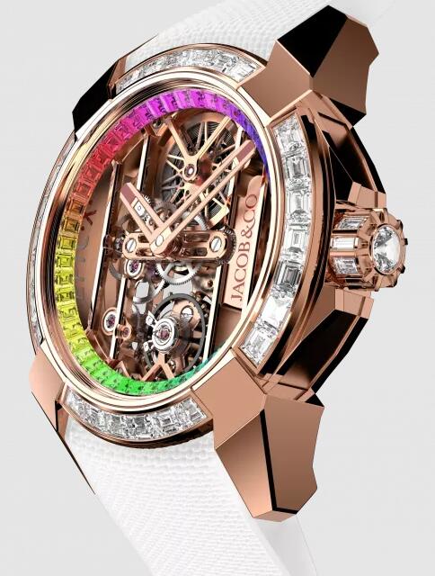 Review Jacob & Co EPIC X ROSE GOLD BAGUETTE (RAINBOW INNER RING) EX100.43.BD.BC.ABRUA Replica watch